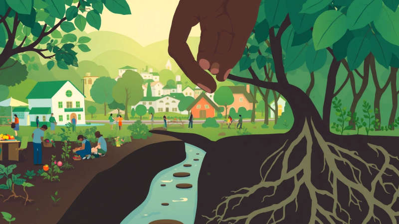 Comunidad próspera cultivando bienestar y sostenibilidad