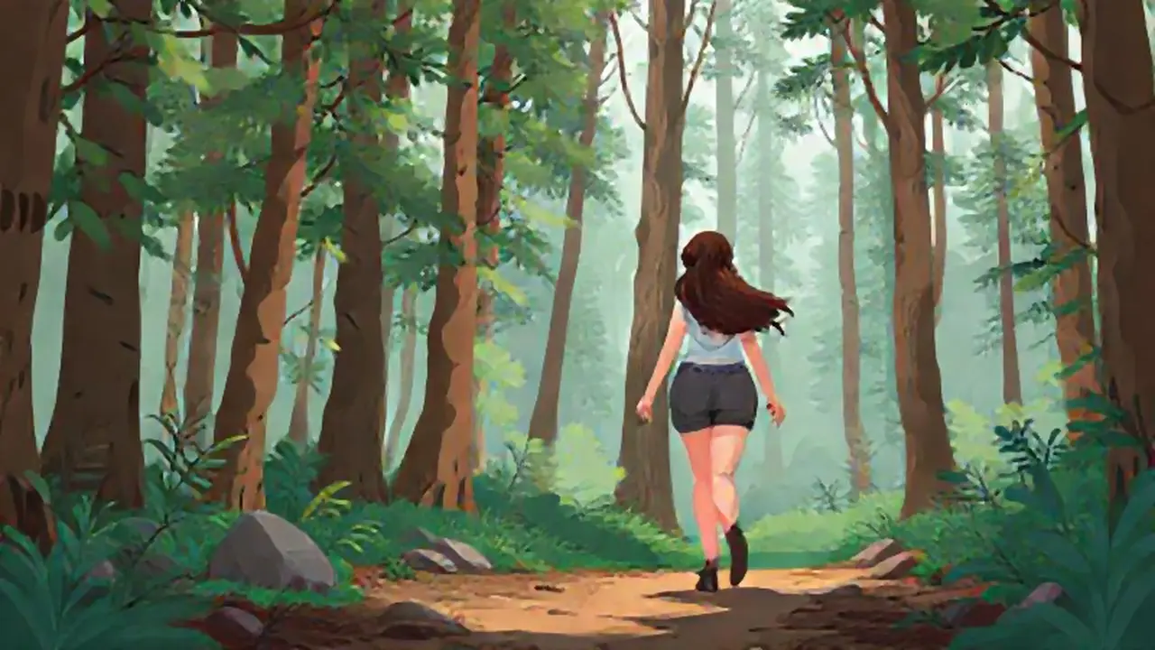 Mujer camina por el bosque