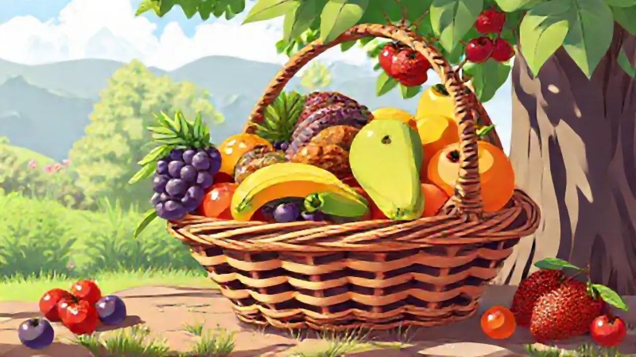 Cesta de frutas colorida al aire libre