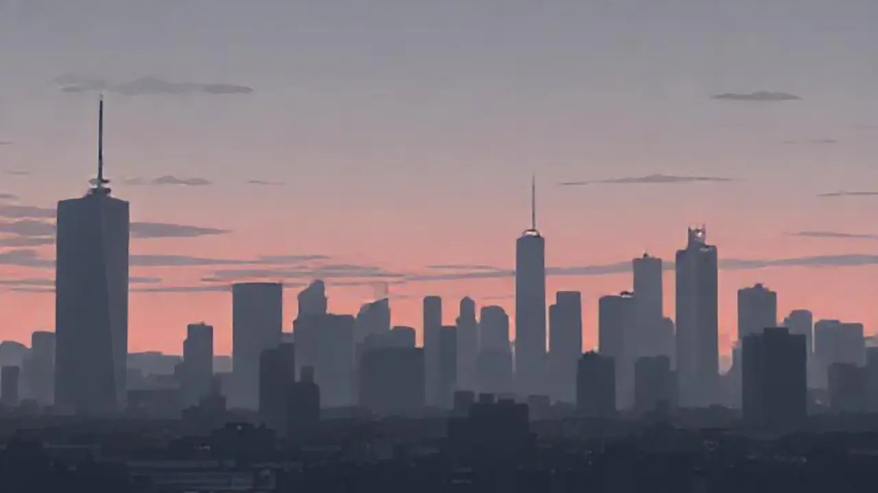 El cielo gris de la ciudad al anochecer