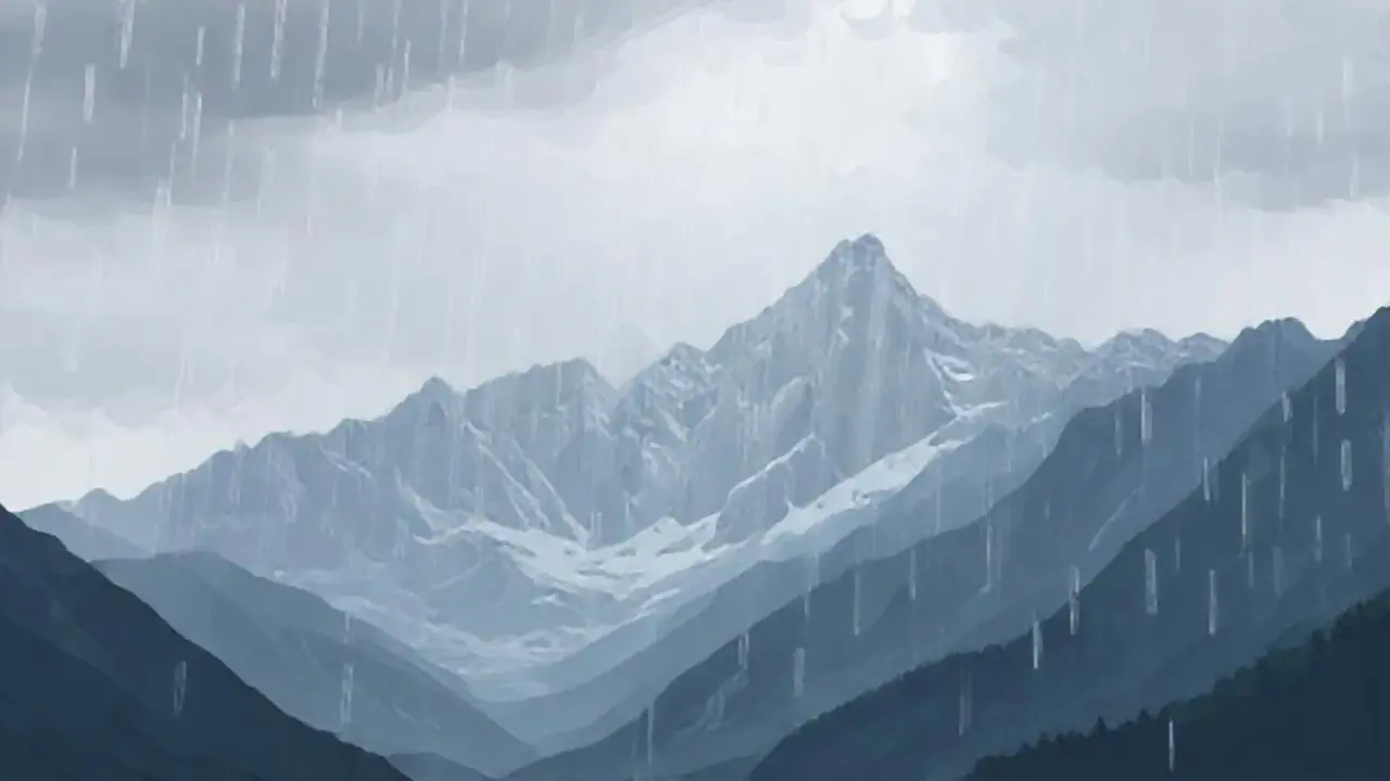 Lluvia gris sobre montañas