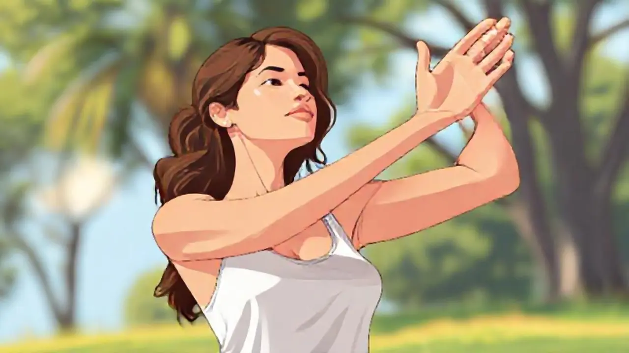 Mujer estirando las manos al aire