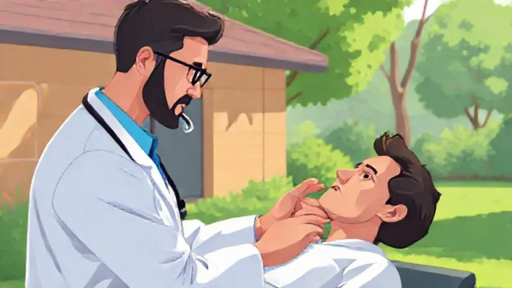 El médico revisa al paciente al aire libre