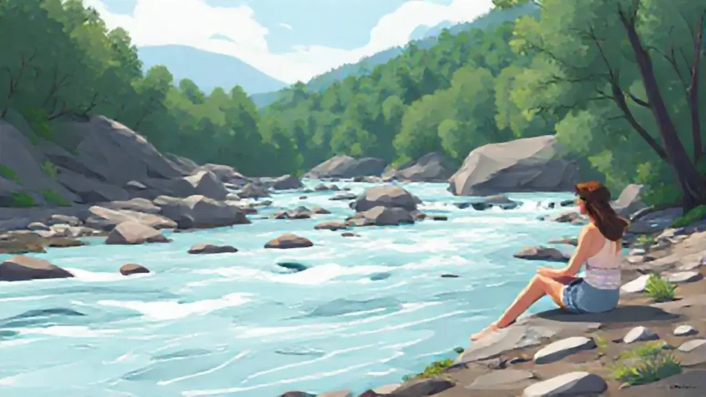 Mujer junto al río