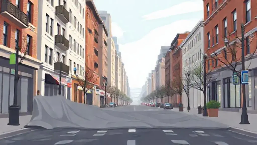 Asfalto gris cubre la ciudad
