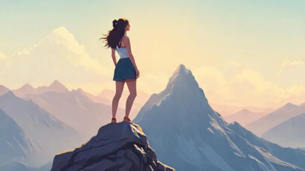 Mujer en la cima de la montaña