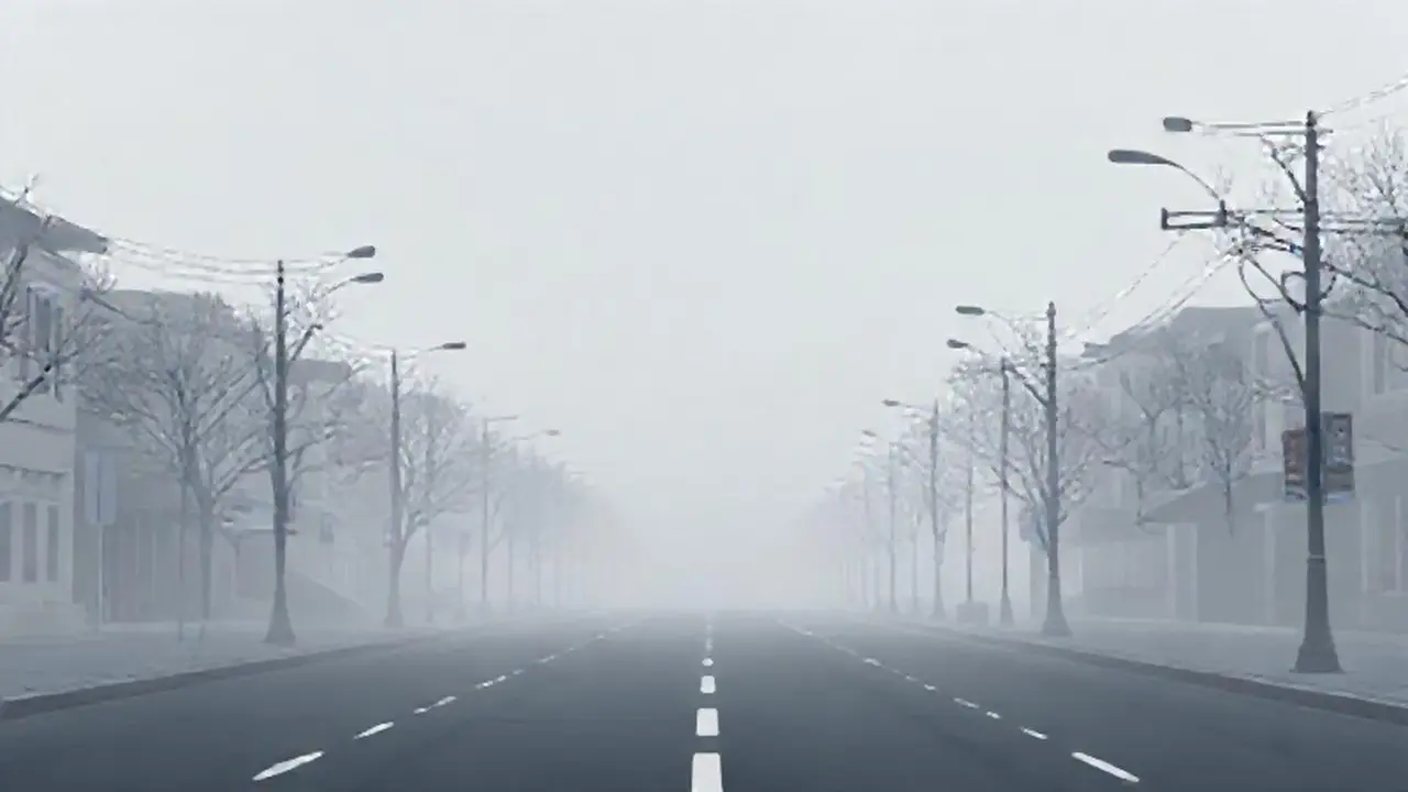 Niebla gris sobre una calle vacía