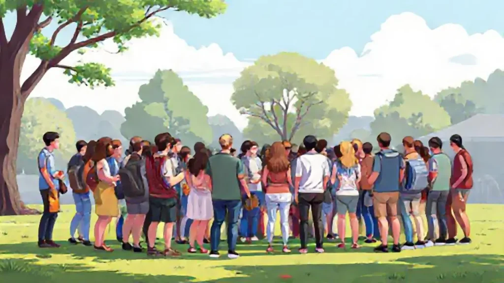 Hombres y mujeres se reunieron al aire libre