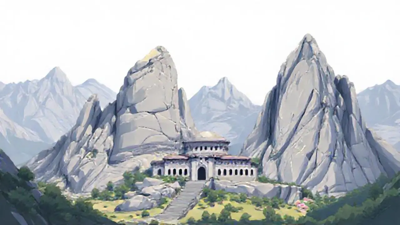 Templo de piedra en montañas