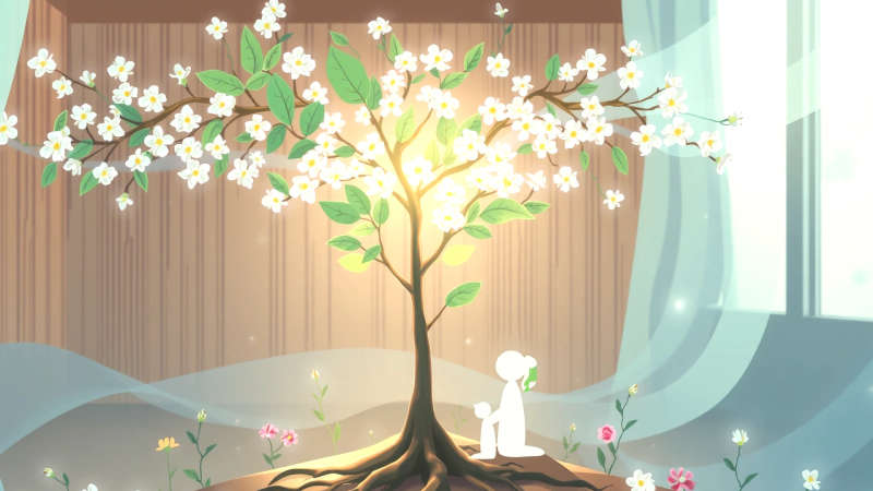 Crece un nuevo árbol en calma y protección