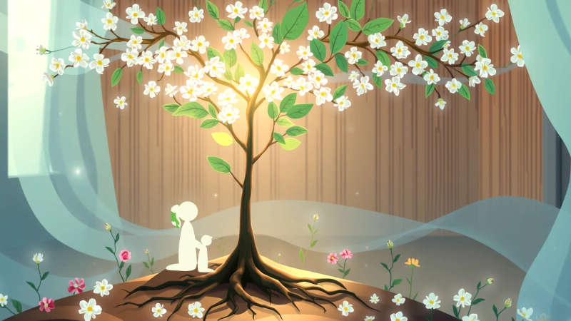 Crece un nuevo árbol en calma y protección