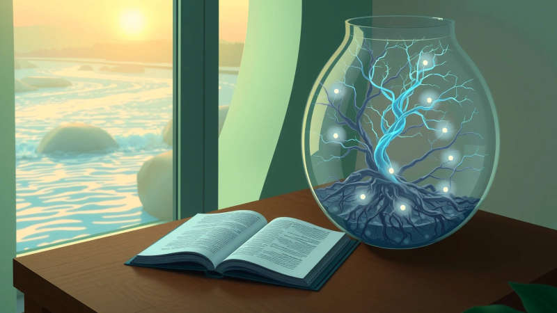 Observación serena de raíces luminosas y conexión