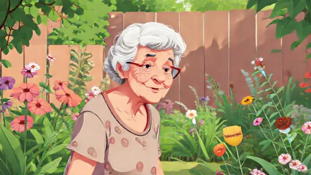 Mujer mayor en el jardín