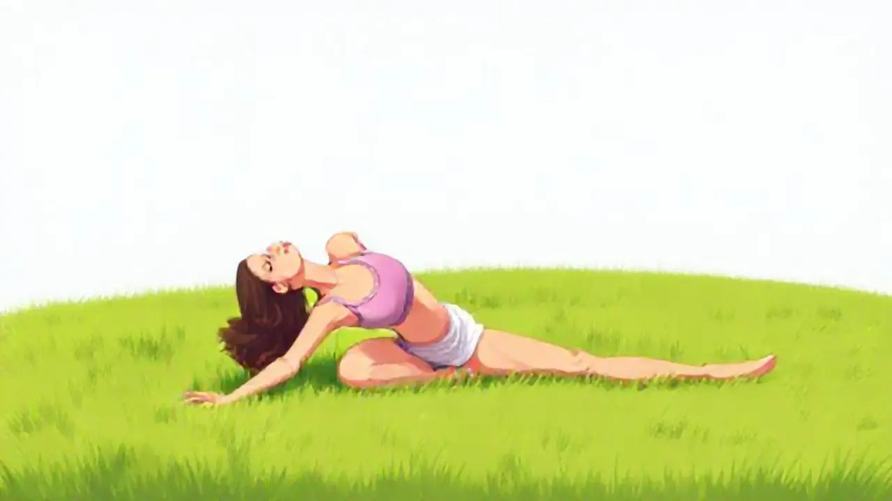 Mujer estirándose en el césped