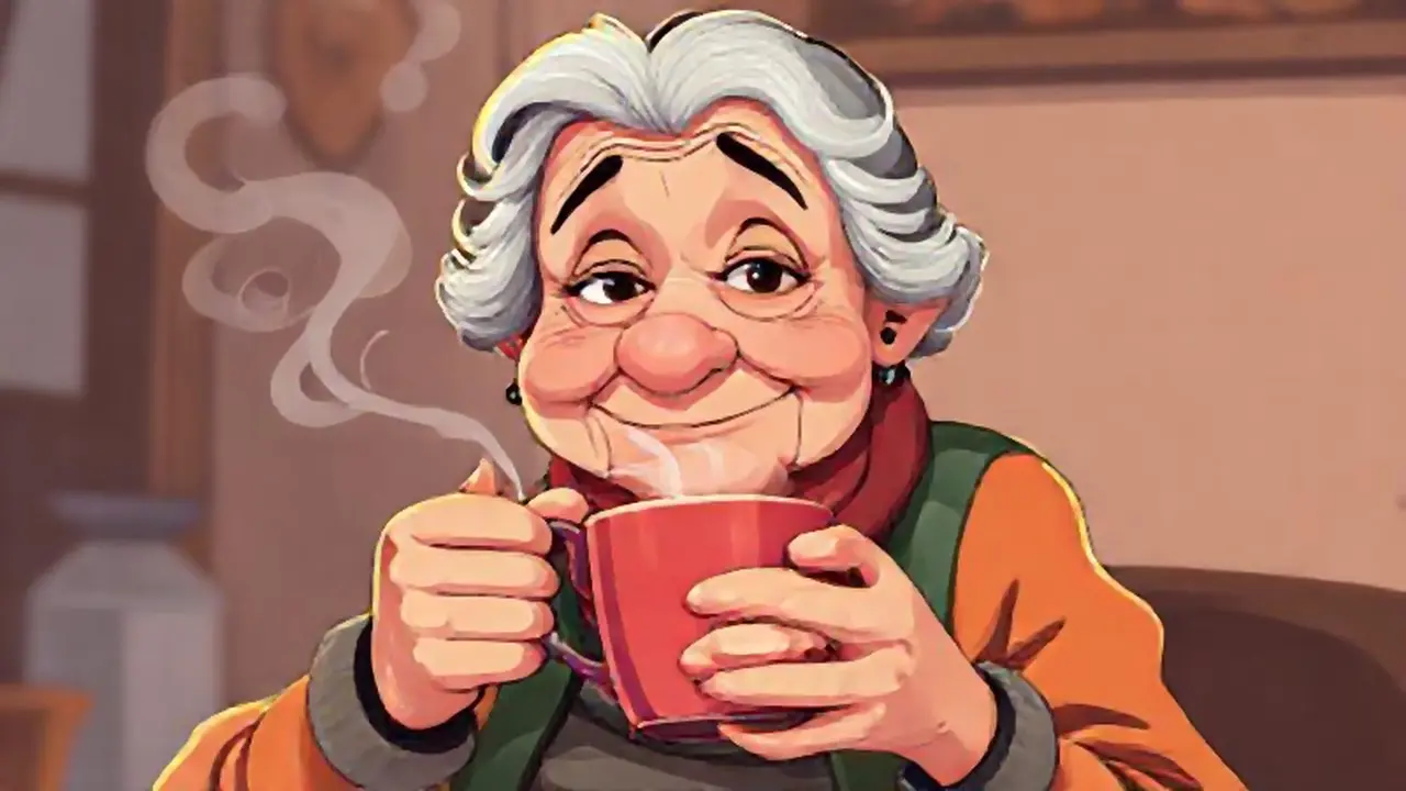 Mujer mayor con taza caliente