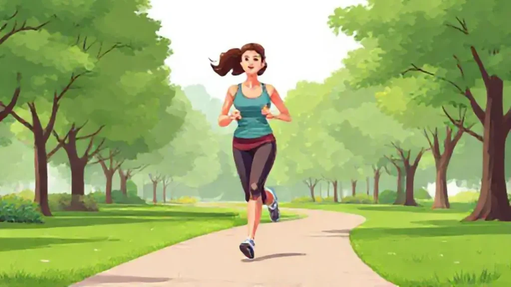 Mujer corriendo en un parque verde