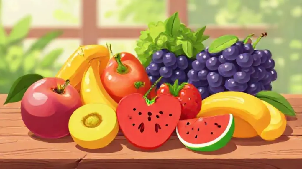 Frutas sanas sobre madera