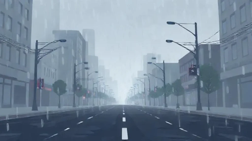 Lluvia gris sobre calles vacías