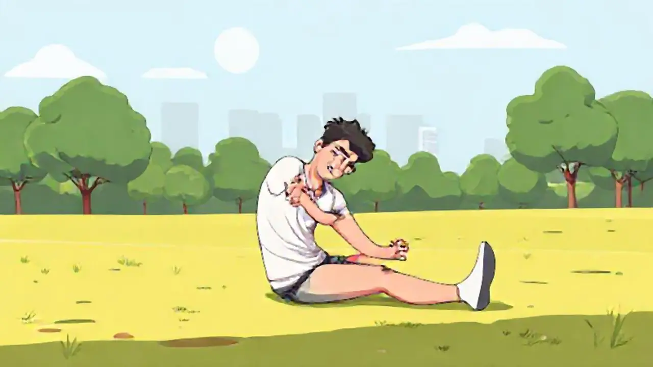 Hombre gris estirándose en el parque