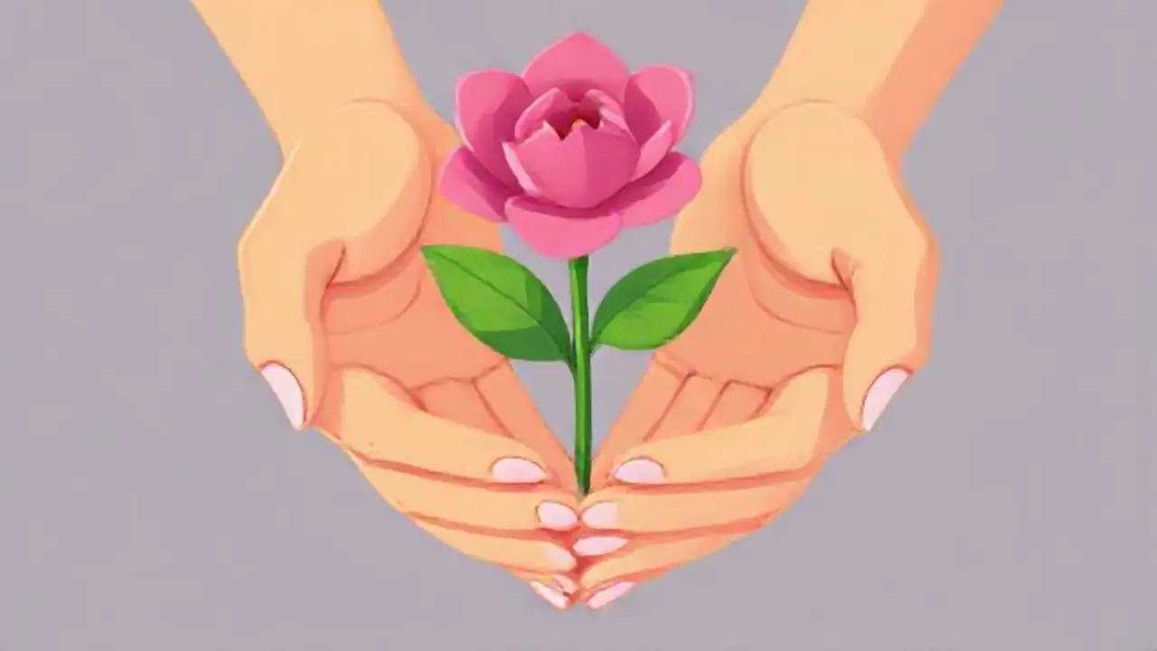 Manos sostienen una flor floreciente