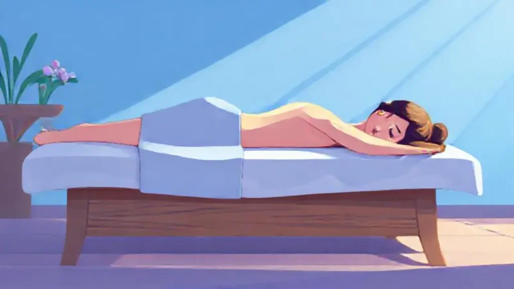 Mujer descansando bajo luz azul suave
