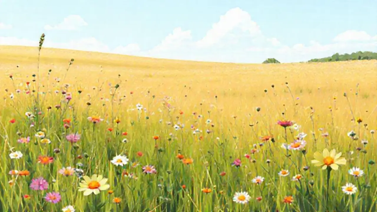 Campo abierto, flores silvestres floreciendo