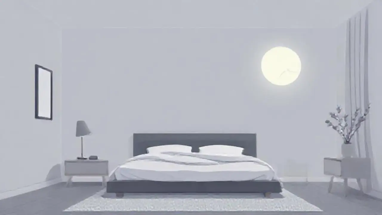 Dormitorio gris con luz de luna suave
