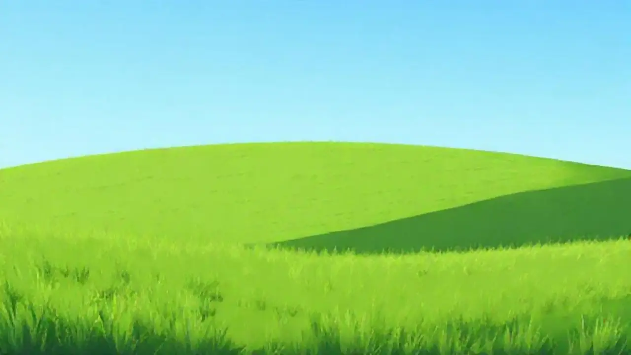 Cielo azul sobre campo verde