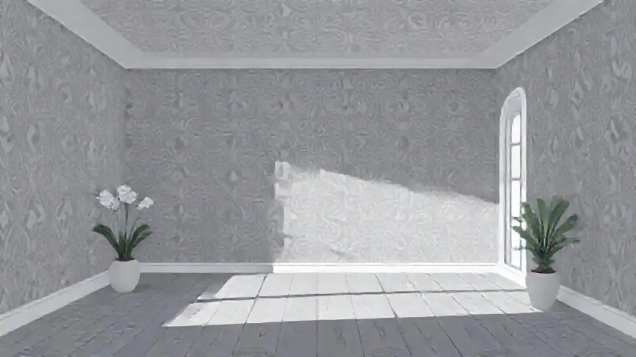 Habitación gris con papel pintado estampado