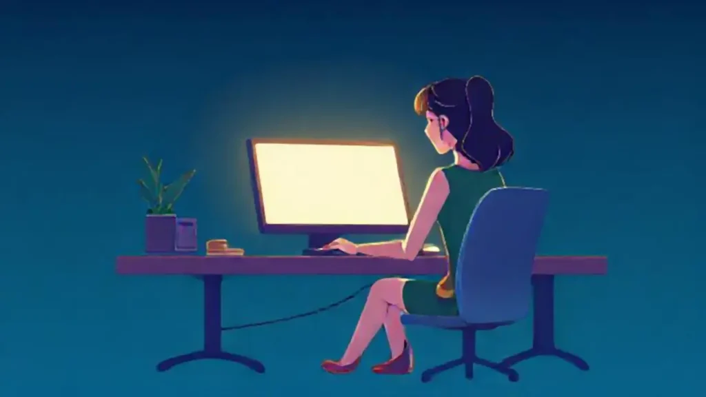 Mujer frente a una pantalla brillante