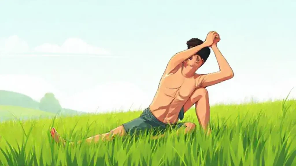 Hombre estirándose en el campo