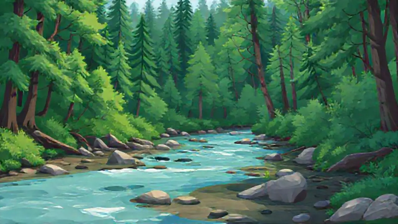 Bosque verde junto al río