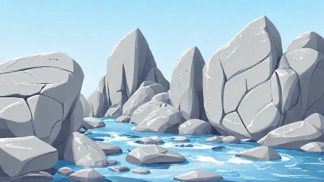 Piedras grises junto a un río azul