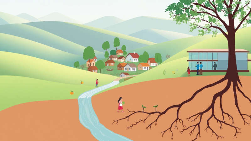 Comunidad próspera y saludable en armonía natural