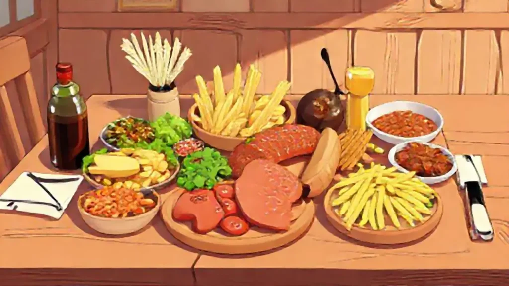 Mesa de madera con comida