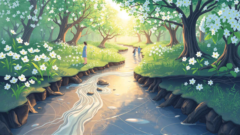 Jardín floreciente simboliza esperanza y conexión vital