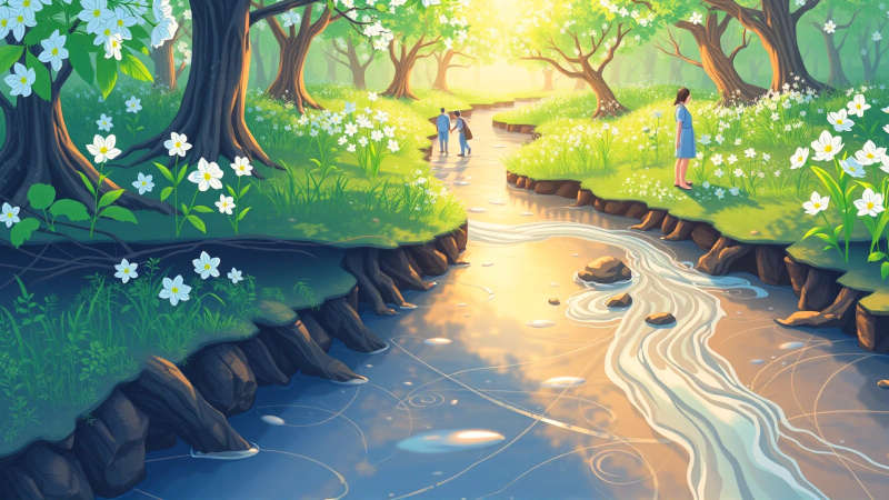 Jardín floreciente simboliza esperanza y conexión vital