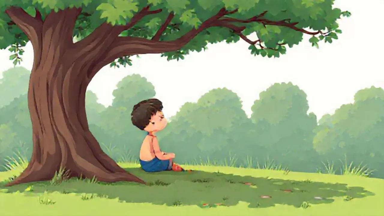 Niño sentado bajo un árbol