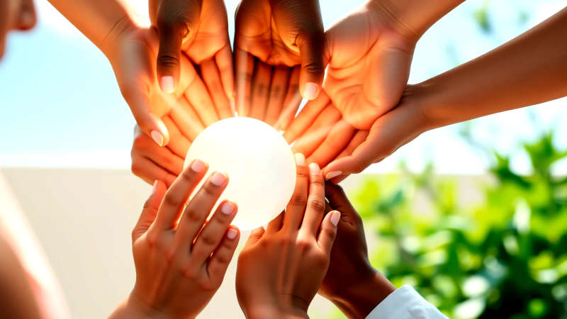 Manos unidas protegen un conocimiento luminoso