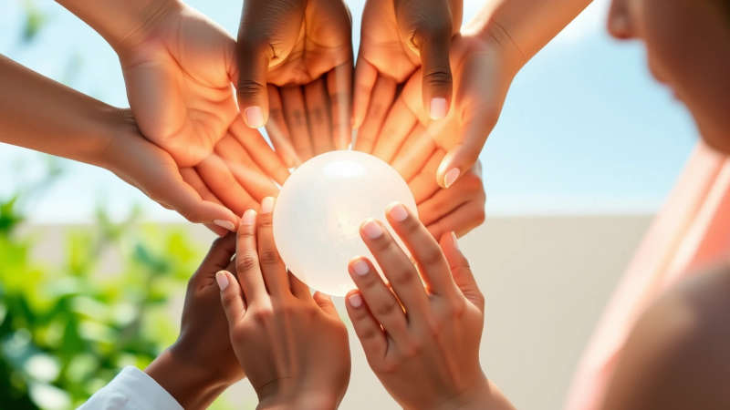 Manos unidas protegen un conocimiento luminoso