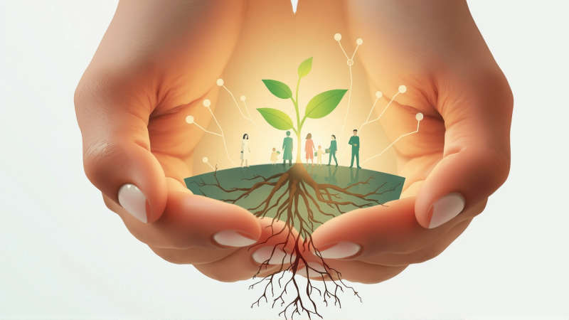 Crecimiento colaborativo e interconectado florece con esperanza