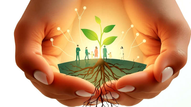 Crecimiento colaborativo e interconectado florece con esperanza