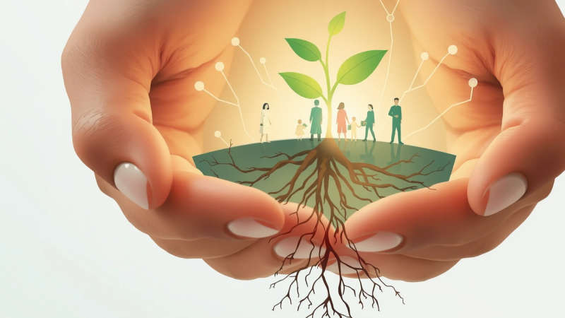 Crecimiento colaborativo e interconectado florece con esperanza