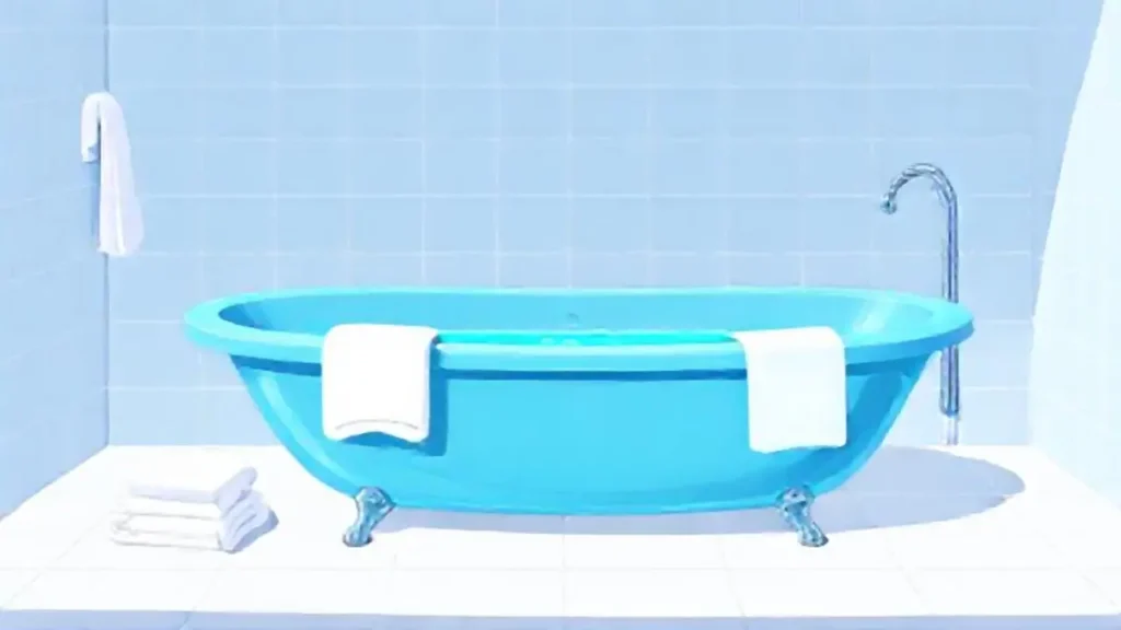 Baño azul y toallas blancas