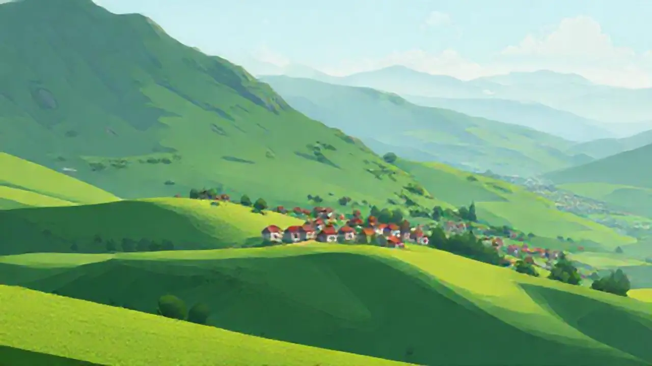 Colinas verdes, aldea lejana