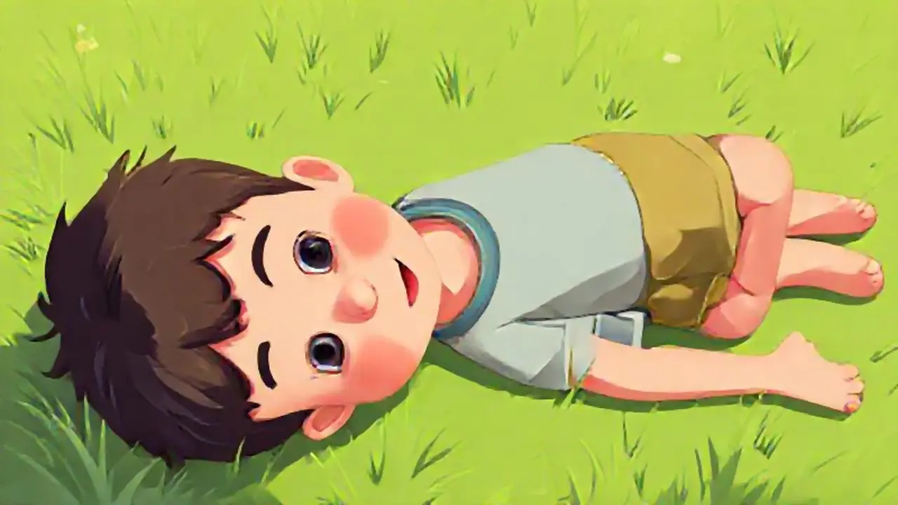 Un niño pequeño descansa en el césped