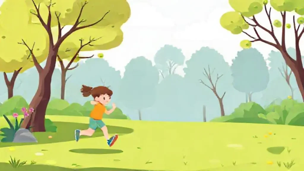 Niño sano corre en el parque