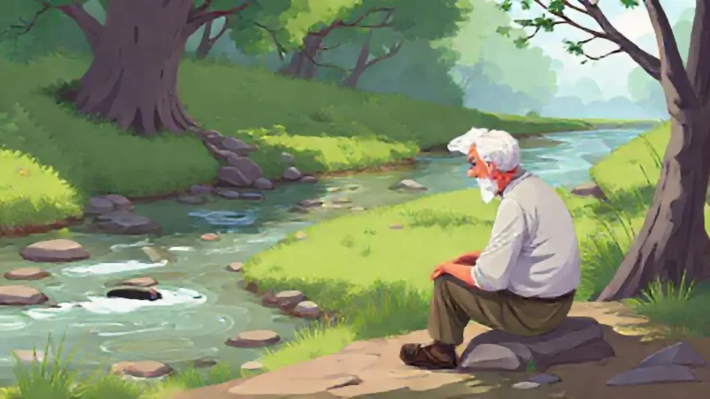 Hombre anciano junto al río