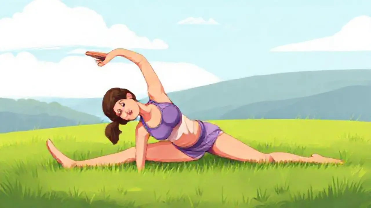 Mujer estirándose en el campo