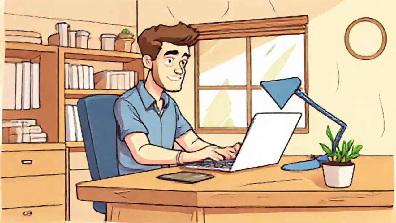 Hombre trabajando en un escritorio de madera